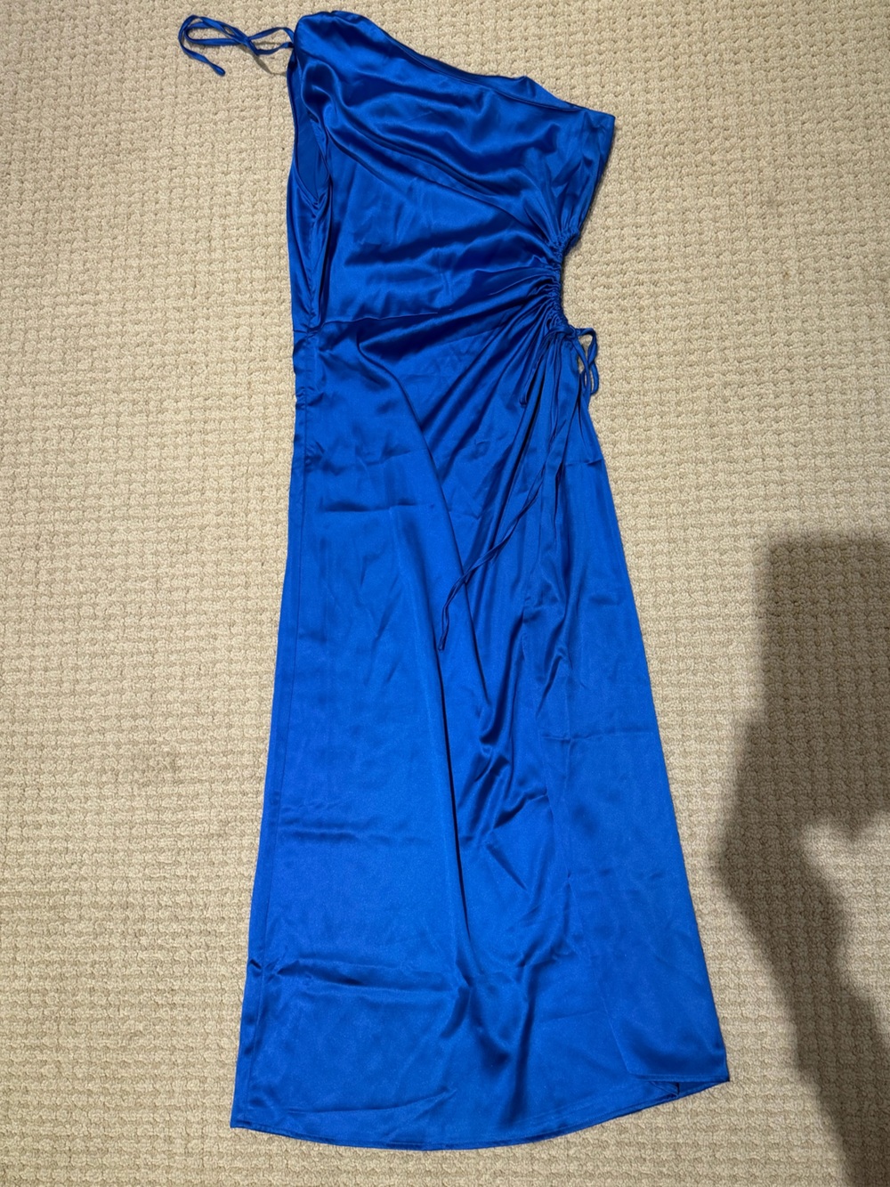 One-Shoulder Satin Maxi Dress in Cobalt Blue